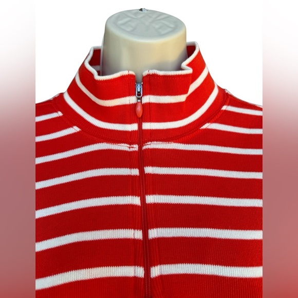 LL Bean Women’s Red Striped Quarter Zip Cotton Pullover Sweater Large - Picture 3 of 9